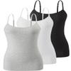 Air Curvey 3 Pack Camisole Tops for Women Built in Bra Adjustable Spaghetti Strap Soft Cotton Undershirt Tanks Seamless Layering Tops Black Whte Grey XXL view 1