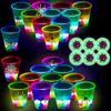 (Flash Color) The Halloween Glow in The Dark Beer Pong Set-Light up Beer Pong Cups for Indoor Outdoor Nighttime Competitive Fun,22 Glowing Cups, 6 Balls- Party Game view 1
