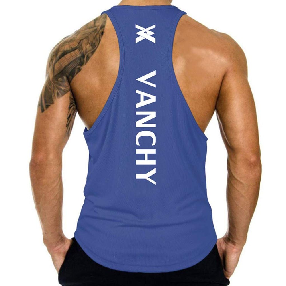 XUETON Mens Fitness Shirt Active Athletic Tech Tank Top Lightweight Building Quick-Dry Sleeveless Shirts (Blue,Small)
