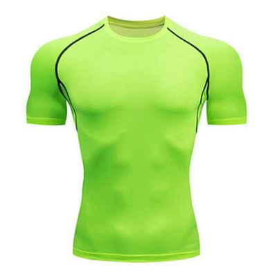 XUETON Mens Fitness Short Sleeve Shirt Solid Bodybuilding Yoga Running Training Tights Top Cool Quick Dry Shirts (Green,Small)