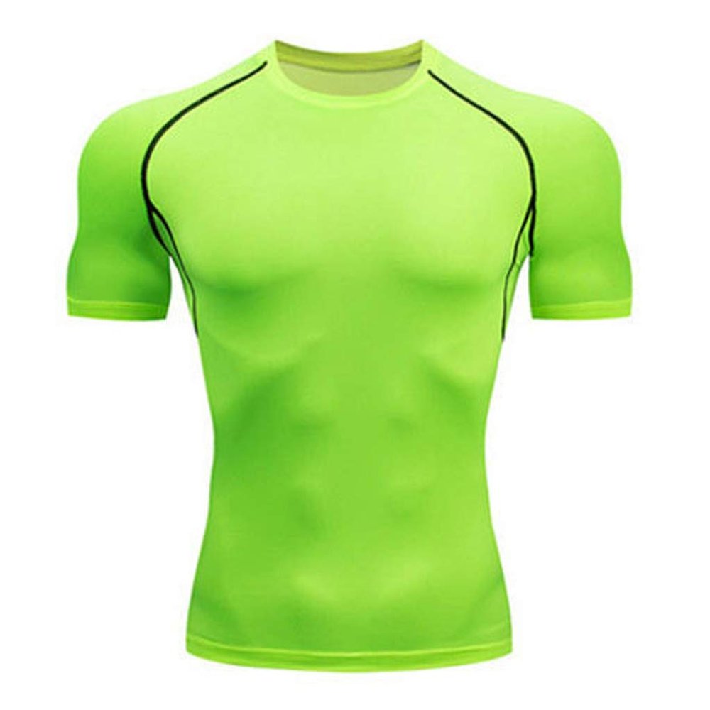 XUETON Mens Fitness Short Sleeve Shirt Solid Bodybuilding Yoga Running Training Tights Top Cool Quick Dry Shirts (Green,Small)