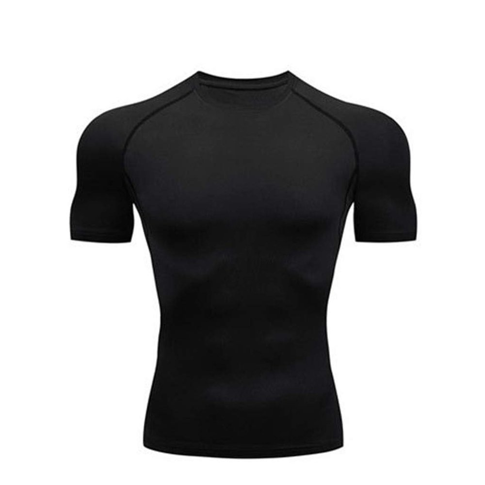 XUETON Mens Fitness Short Sleeve Shirt Solid Bodybuilding Yoga Running Training Tights Top Cool Quick Dry Shirts (Black,Small)