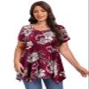 LARACE Floral Tops for Women Plus Size Shirt Short Sleeve Summer Clothes Swing Flower Tunic Asymmetrical Blouses, A-Wine red, 1X view 3