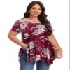 LARACE Floral Tops for Women Plus Size Shirt Short Sleeve Summer Clothes Swing Flower Tunic Asymmetrical Blouses, A-Wine red, 1X view 4