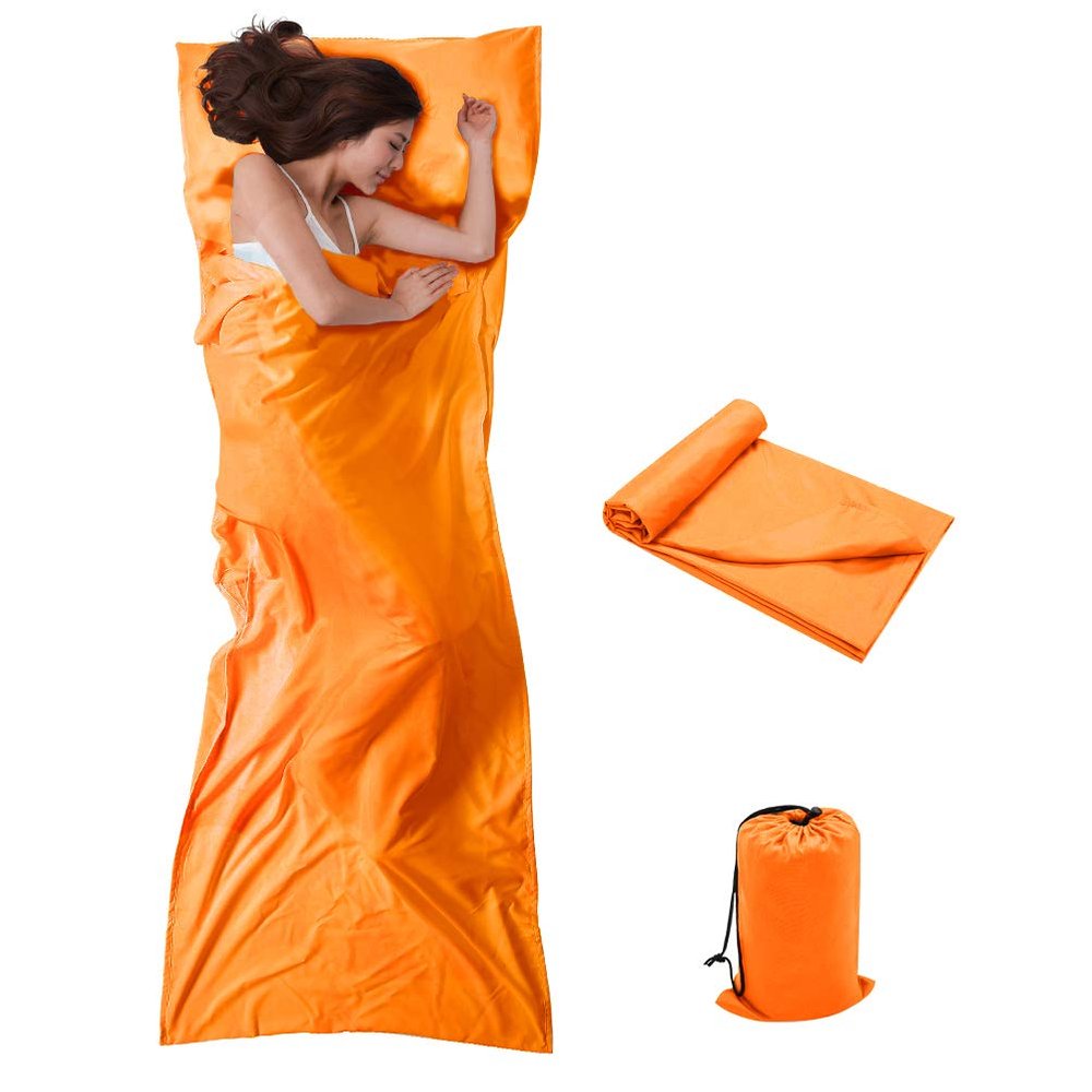 Sleeping Bag Liner, Travel & Camping Sheet for Adults, Lightweight and Compact - Comfortable Sleep Liners for Traveling, Hotel and Camping (Orange)
