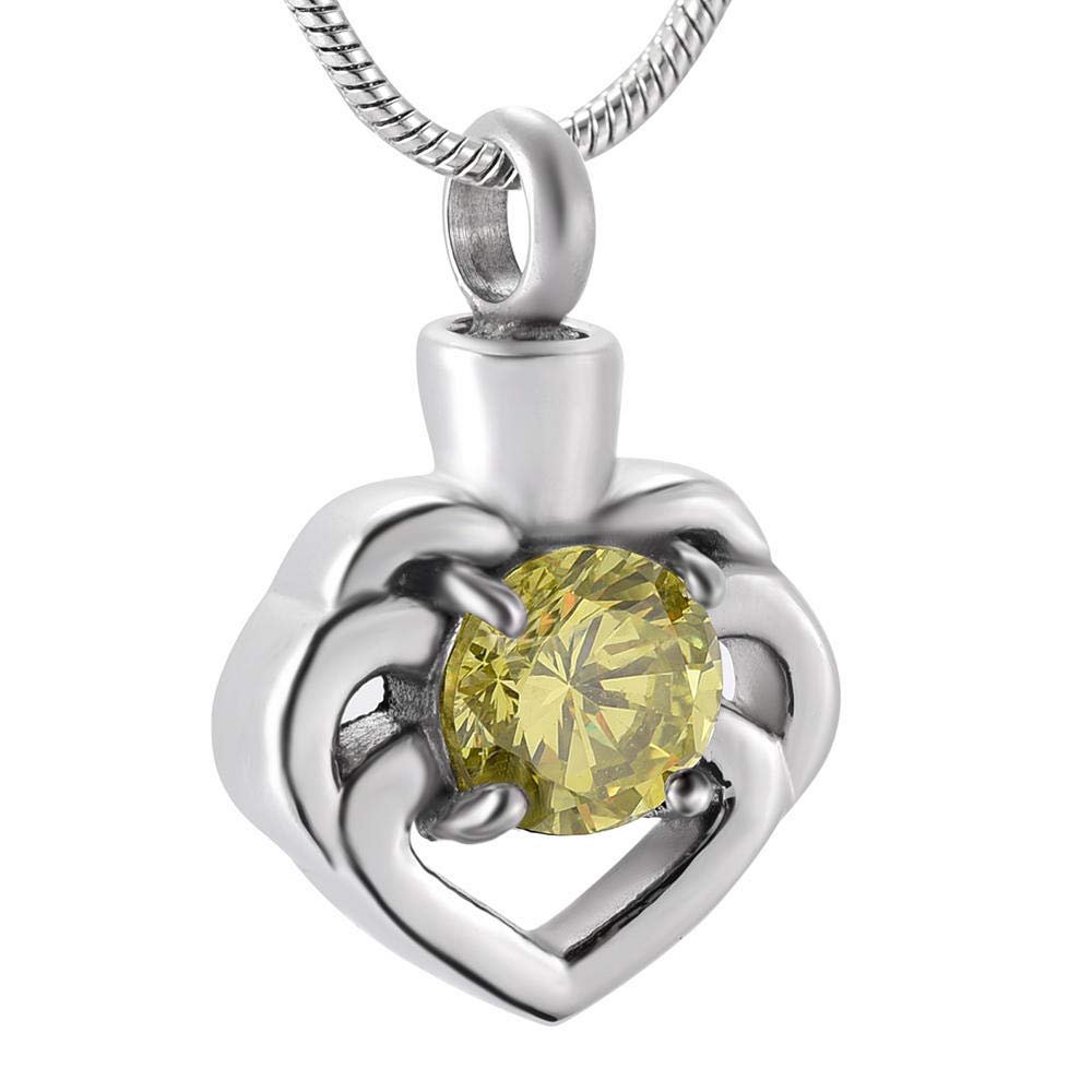 OIJH Joyera para Mujer Urnas para Perros Joyera Colgante De Urna Funeraria para Mujer Hold Clear/Green/Black Cubic Zircon Heart Keepsake Collar para Cenizas Memorial-Yellow