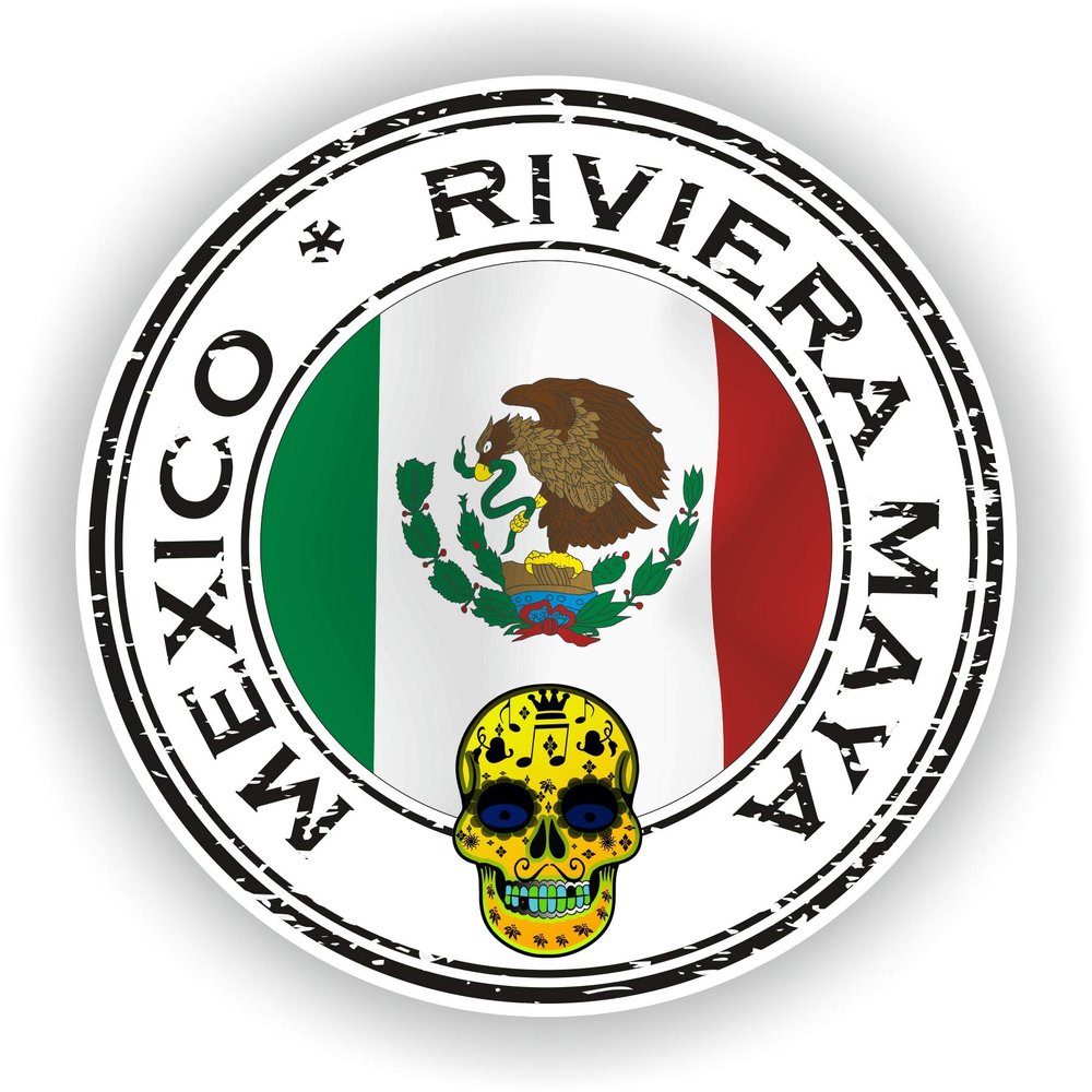 1x Mexico Riviera Maya Round Vinyl Waterproof Sticker - 10cm / 4inches