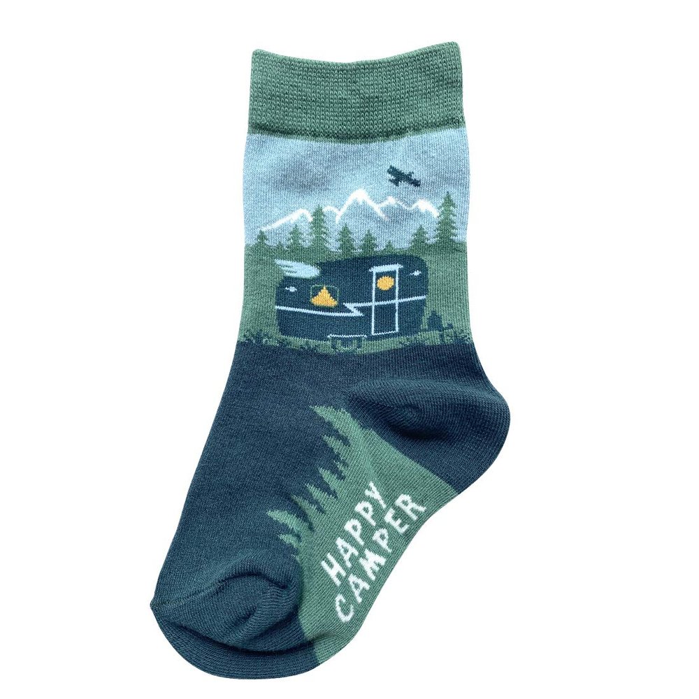 Foot Traffic Kids' Novelty Socks, Crazy Socks for Girls and Boys, Sizes 101Y (Happy Camper)
