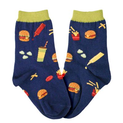 Foot Traffic Kids' Novelty Socks, Crazy Socks for Girls and Boys, Sizes 101Y (Burgers)