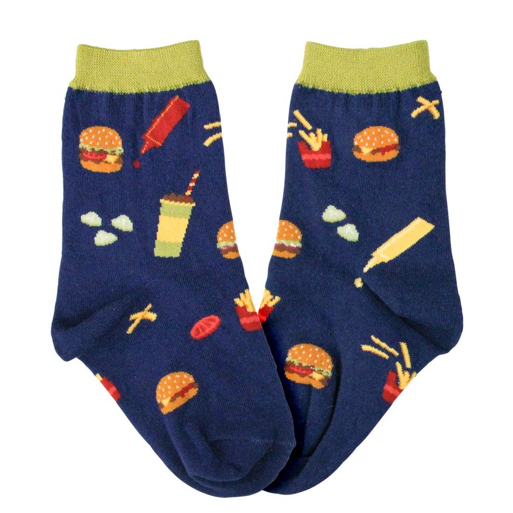 Foot Traffic Kids' Novelty Socks, Crazy Socks for Girls and Boys, Sizes 101Y (Burgers)
