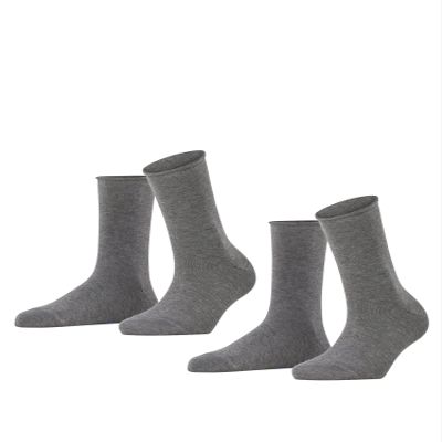 FALKE Women's Happy 2-Pack Socks, Breathable, Cotton, Crew Length, Soft Trouser Socks, Lightweight, Trendy Clothing, Grey (Light Grey Melange 3390), 8-10.5, 2 Pairs