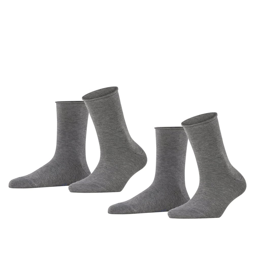 FALKE Women's Happy 2-Pack Socks, Breathable, Cotton, Crew Length, Soft Trouser Socks, Lightweight, Trendy Clothing, Grey (Light Grey Melange 3390), 8-10.5, 2 Pairs