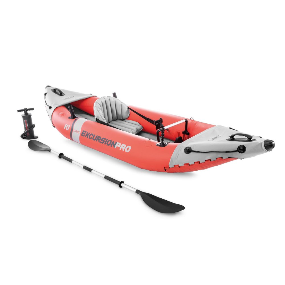 INTEX 68303EP Excursion Pro K1 Inflatable Kayak Set: Includes Deluxe 86in Kayak Paddles and High-Output Pump  SuperTough PVC  Adjustable Bucket Seat  1-Person  220lb Weight Capacity