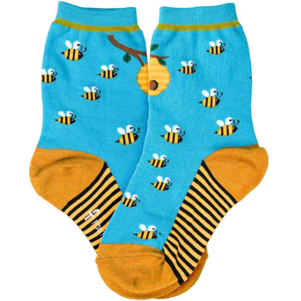 Foot Traffic Youth Novelty Socks, Fun Insect-Themed Socks, Sizes 125Y (Bees)