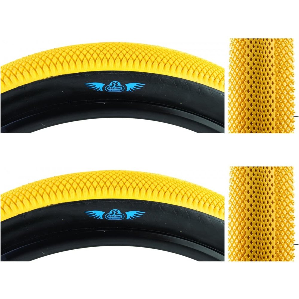 SE Bikes Speedster Beast Mode 27.5 x 3.0 OEM BMX Durable Wire Bead Replacement Dirt Street Bike Tire Bundle (Yellow)