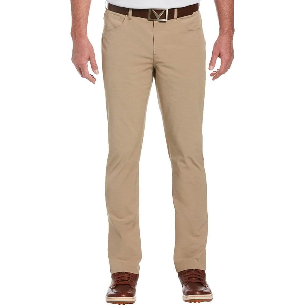 Callaway Mens EverPlay 5-Pocket Golf Pants with Comfort Waistband, Stretch Non-Iron Fabric, Moisture-Wicking, Tapered Fit, Khaki Heather, 36W x 38L Big Tall