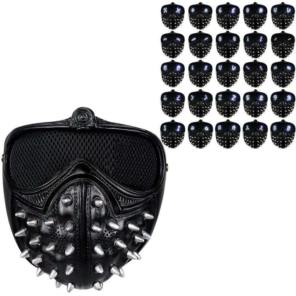 LED Watch Dogs Wrench Mask with Rivet Halloween Cosplay Costume Props Adult