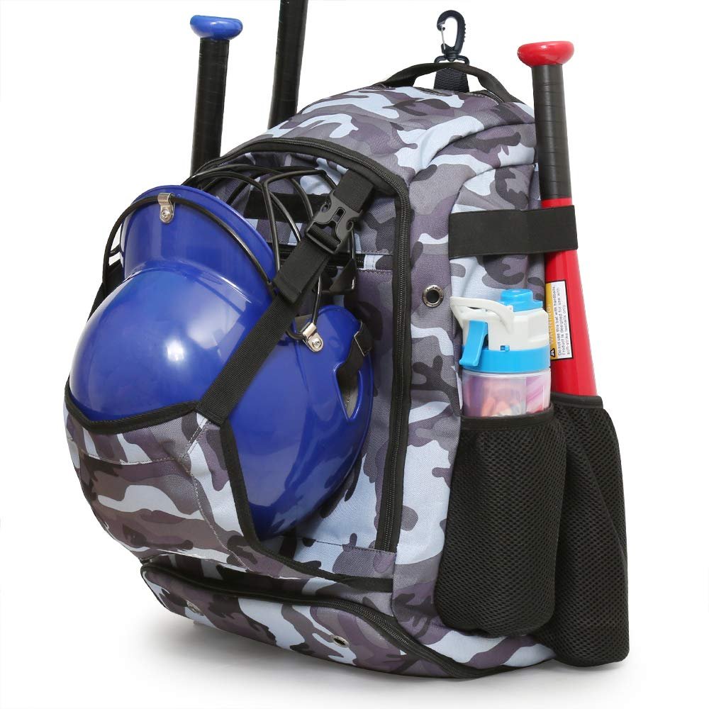 ZOEA Baseball Bat Bag Backpack, T-Ball & Softball Equipment & Gear for Youth and Adults, Large Capacity Holds 4 Bats, Helmet, Gloves, Cleats,Shoes Compartment & Helmet Holder (Camouflage White)