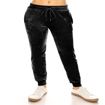 ALWAYS Women's Velvet Velour Joggers - Solid Basic Premium Soft Stretch Warm Winter Sweatpants Pants Black 2XL
