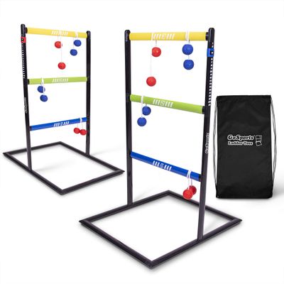 GoSports Ladder Toss with Heavy Duty Reinforced Construction - Indoor & Outdoor Game Set with 6 Soft Rubber Bolo Balls and Travel Carrying Case - Pro