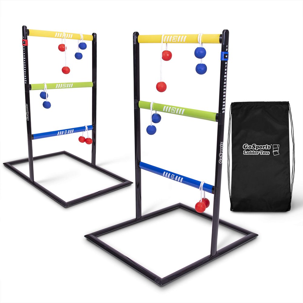 GoSports Ladder Toss with Heavy Duty Reinforced Construction - Indoor & Outdoor Game Set with 6 Soft Rubber Bolo Balls and Travel Carrying Case - Pro