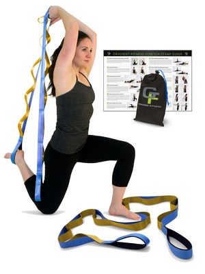 Gradient Fitness Stretching Strap for Physical Therapy, 12 Multi-Loop Stretch Strap 1.5" W x 8' L, Neoprene Handles, Physical Therapy Equipment, Yoga Straps for Stretching, Leg Stretcher, (Blue/Gold)