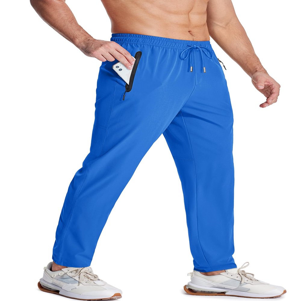 MAGCOMSEN Mens Quick Dry Hiking Pants Lightweight Waterproof Outdoor Fishing Workout Open Bottom Pants Bright Blue 32