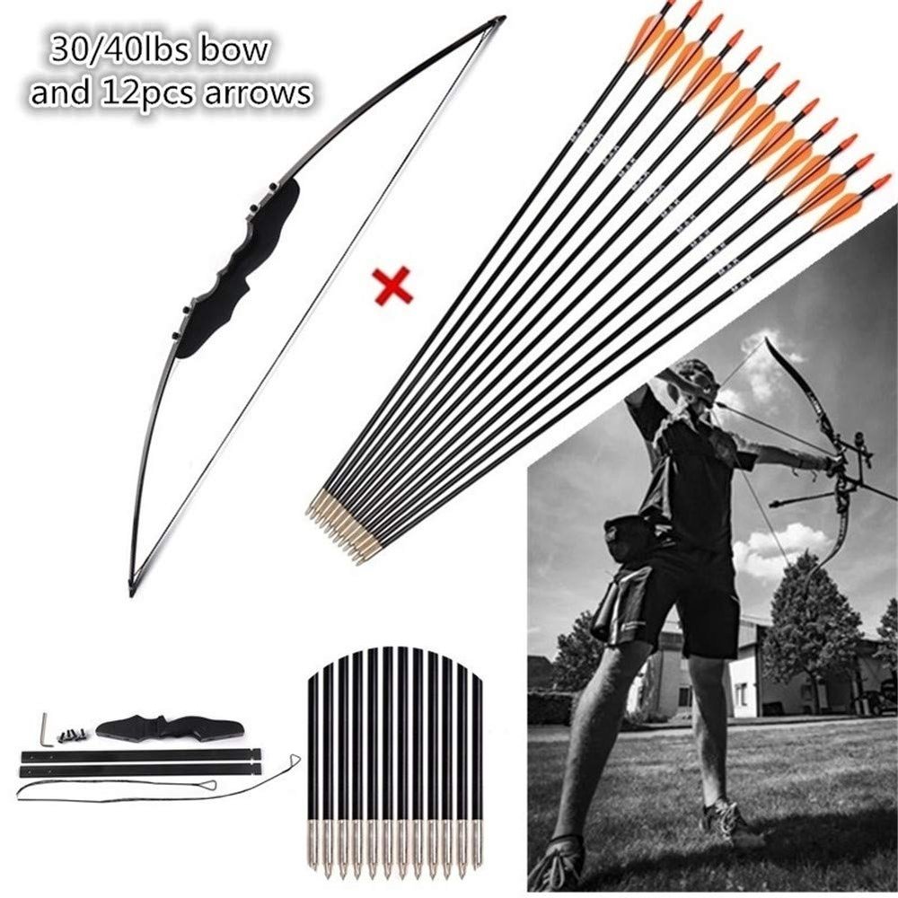 30Lbs/40Lbs Archery Shooting Hunting Recurve Bow and 12pcs Fiberglass Arrows Archery Shooting Practice Combo (30Lbs)