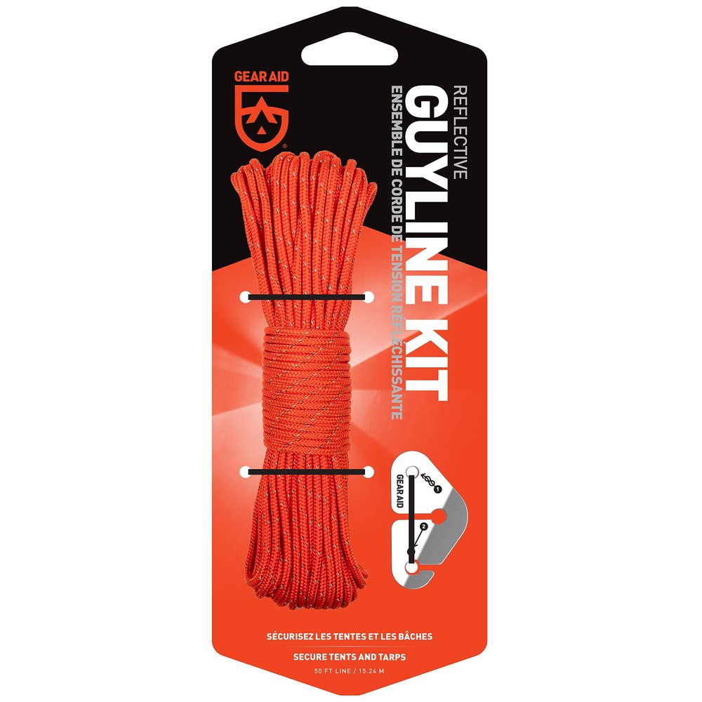 GEAR AID Reflective Guyline Kit with Line Tensioners for Tents and Tarps, 50 ft, Orange