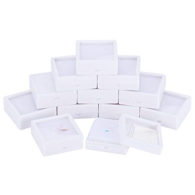 BENECREAT 12PCS Gemstone Display Box - 2" x 0.8" White Jewelry Box with Clear Lid for Gems, Rings, Earrings, Craft Storage