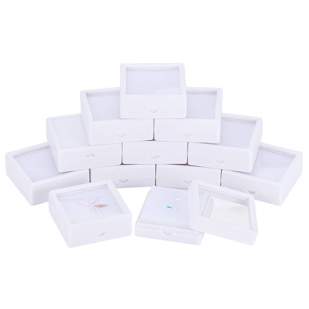 BENECREAT 12PCS Gemstone Display Box - 2" x 0.8" White Jewelry Box with Clear Lid for Gems, Rings, Earrings, Craft Storage