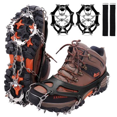 WIN.MAX Crampons for Shoes, Traction Cleats Ice Snow Grips with 19 Stainless Steel Spikes, Shoe Talons Anti - Slip Boots Spikes for Walking, Jogging, Climbing and Hiking (Black, M)