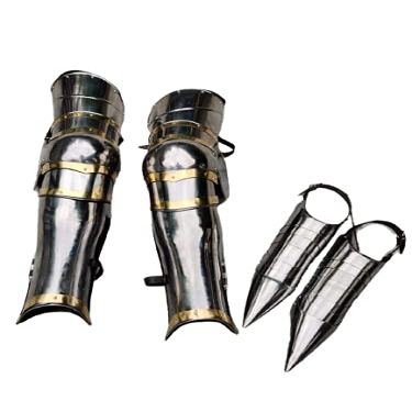 ARTIZANSTORE Brass Steel Greaves Medieval LARP Armor Leg Guard Halloween Costume