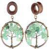 00G 10mm Natural Green Aventurine Tree of Life Wood Dangle Ear Gauges Piercing Flesh Tunnels Plugs Stretching Kit Expander view 1