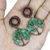 00G 10mm Natural Green Aventurine Tree of Life Wood Dangle Ear Gauges Piercing Flesh Tunnels Plugs Stretching Kit Expander view 2