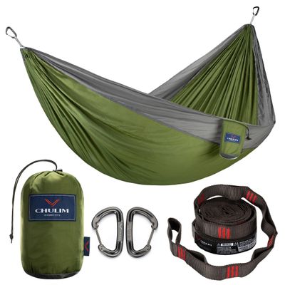 CHULIM Double Camping Hammock with Tree Straps & 12kn Aluminum Carabiners 500lb Weight Capacity Rip-Stop Nylon Lightweight Portable Hammock for Backpacking Travel Beach Yard.