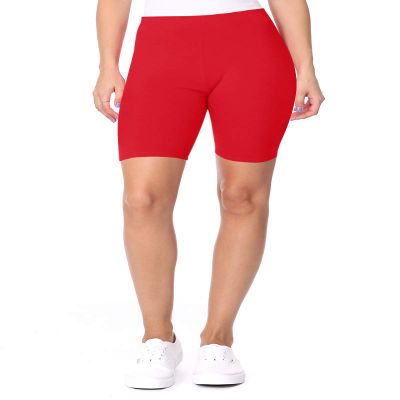 Plus Size Elastic High Waist Workout Running Active Solid Biker Shorts XL-3XL Red XL