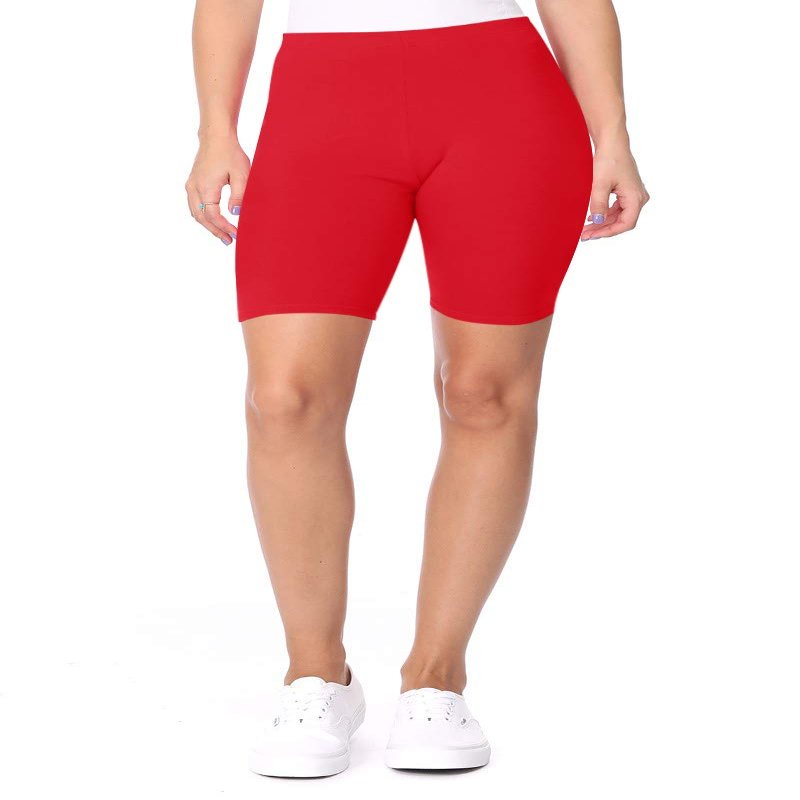 Plus Size Elastic High Waist Workout Running Active Solid Biker Shorts XL-3XL Red XL