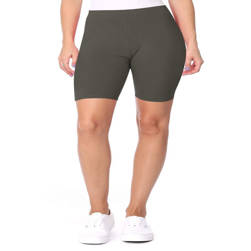 FashionStream Plus Size Elastic High Waist Workout Running Active Solid Biker Shorts XL-3XL Heather Charcoal 3XL