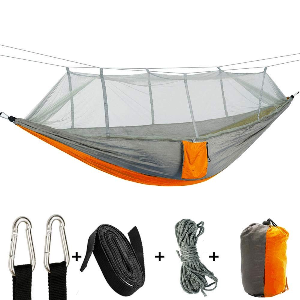 Sirius Survival Portable Camping Hammock with Mosquito Net - 5 Colors (Orange/Gray)