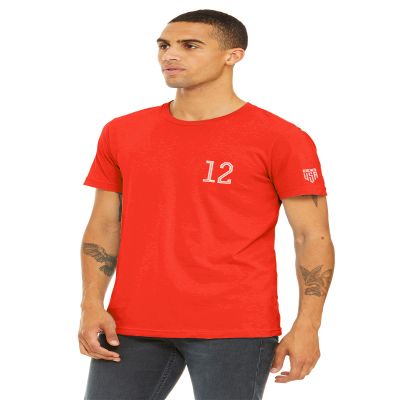 Daxton Adult Unisex Red Tshirt Custom Sports Team Numbers, Number 12, Size S