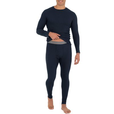 Fruit of The Loom Men's Recycled Waffle Thermal Underwear Set (Top and Bottom), Navy, Large