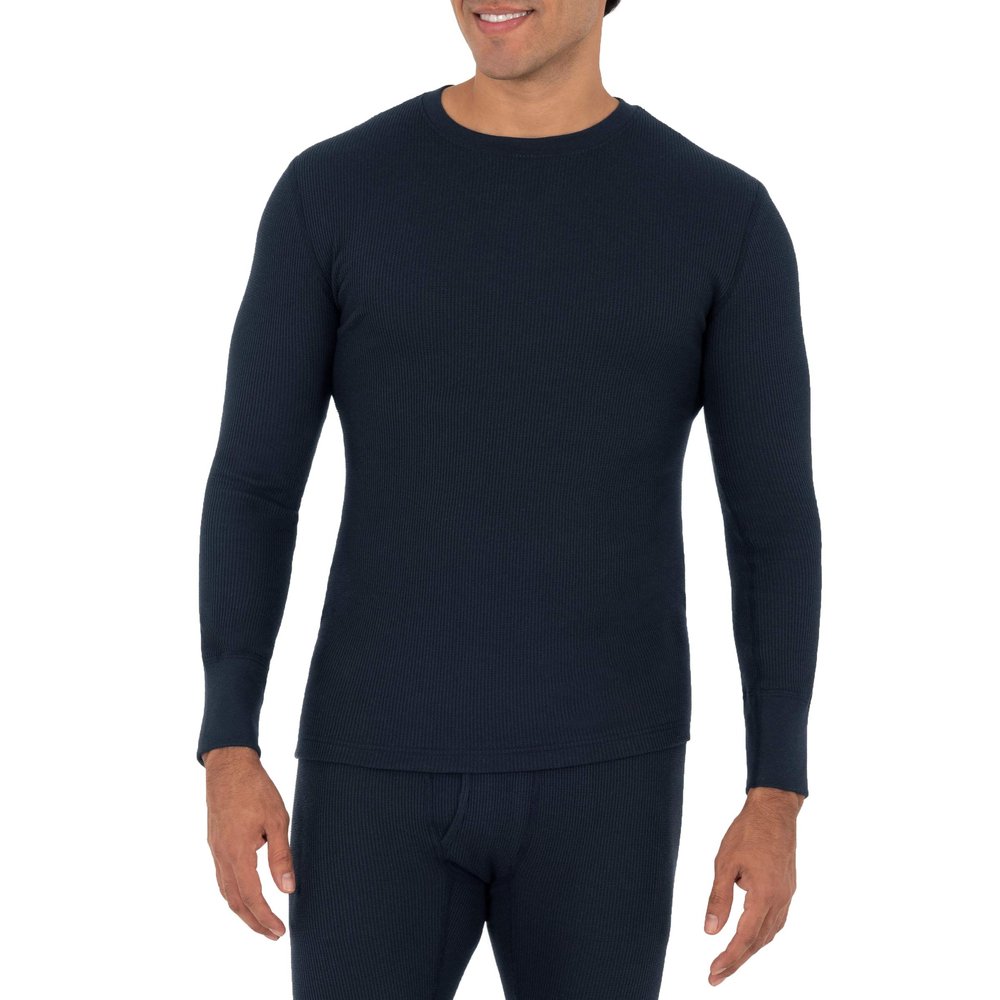 Fruit of The Loom Men's Recycled Waffle Thermal Underwear Crew Top, Navy, 5X-Large