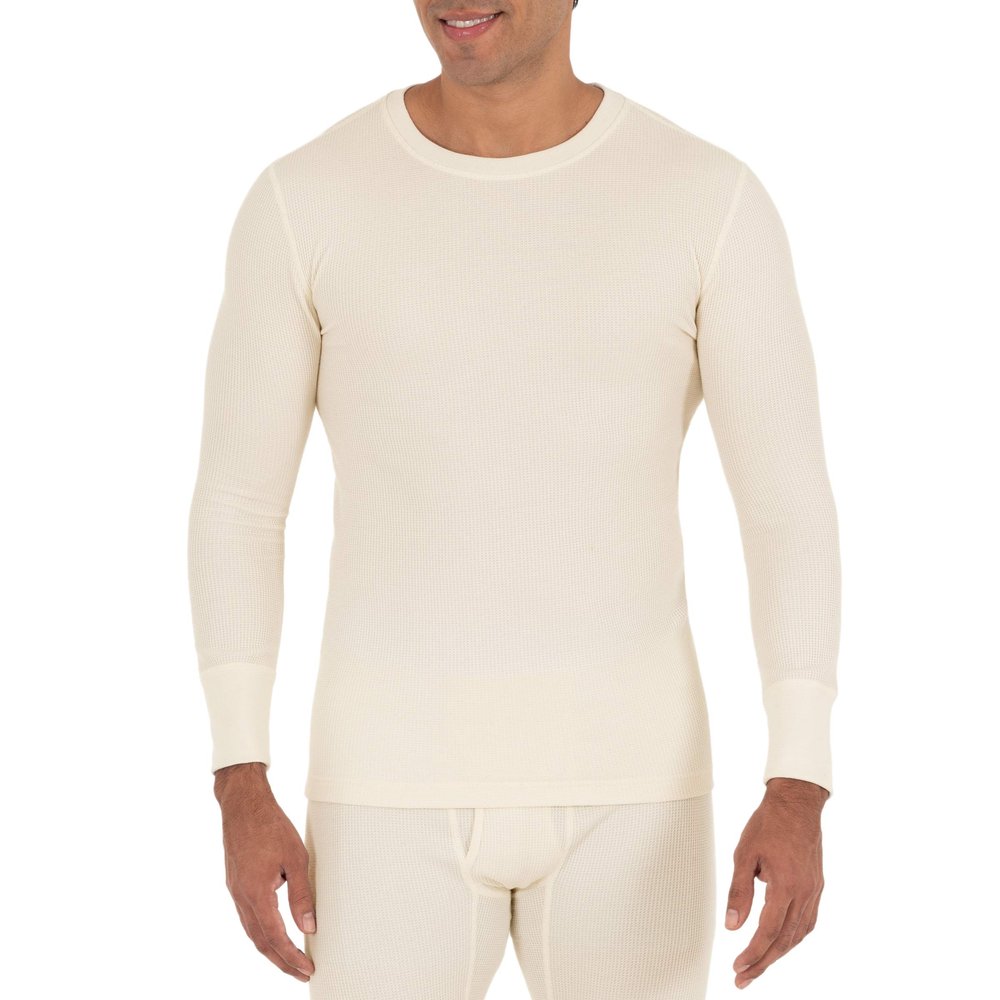 Fruit of the Loom Men's Recycled Waffle Thermal Underwear Crew Top, Natural, Large