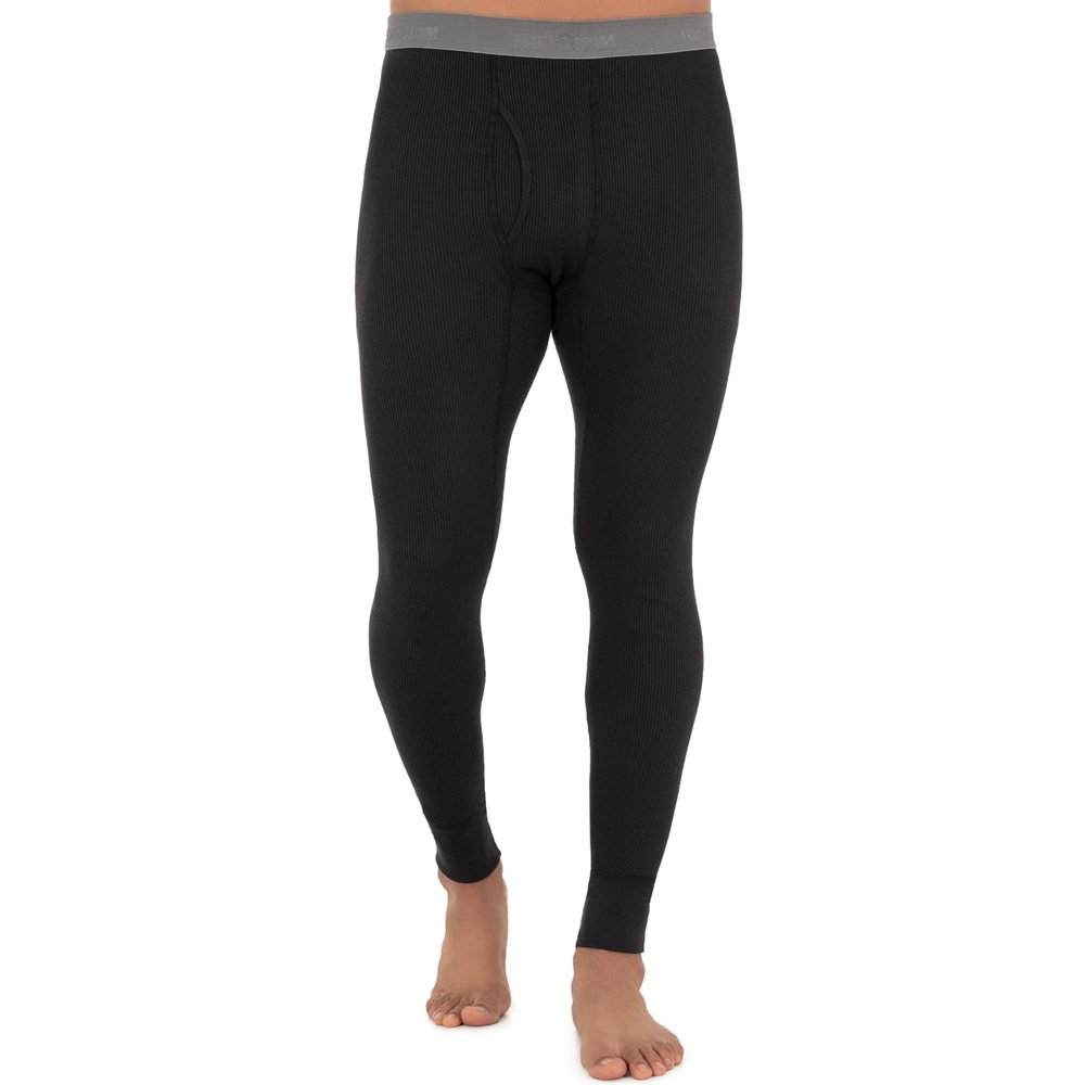 Fruit of The Loom Men's Recycled Waffle Thermal Underwear Bottom, Black, Large
