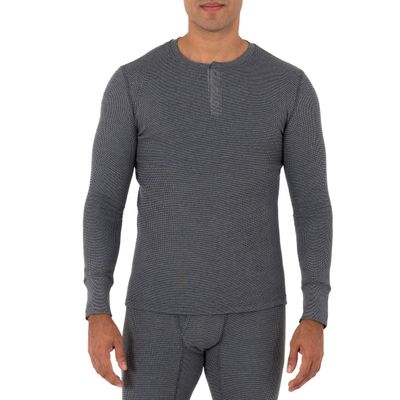 Fruit of The Loom Men's Recycled Waffle Thermal Underwear Henley Top, Greystone Heather, Small