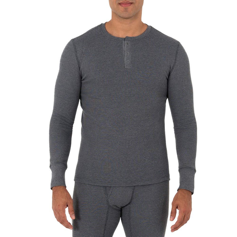 Fruit of The Loom Men's Recycled Waffle Thermal Underwear Henley Top, Greystone Heather, 5X-Large