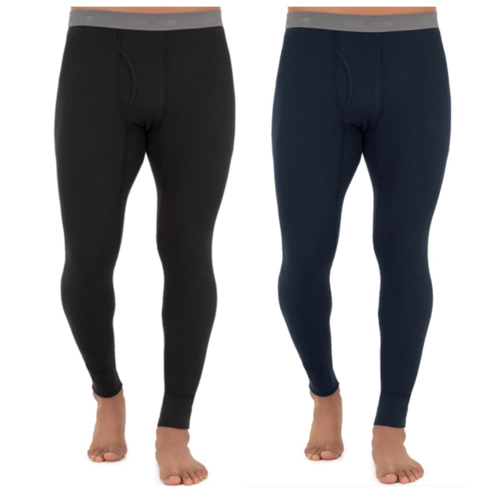 Fruit of The Loom Men's 2-Pack Recycled Waffle Thermal Underwear Bottom, Black/Navy, Medium