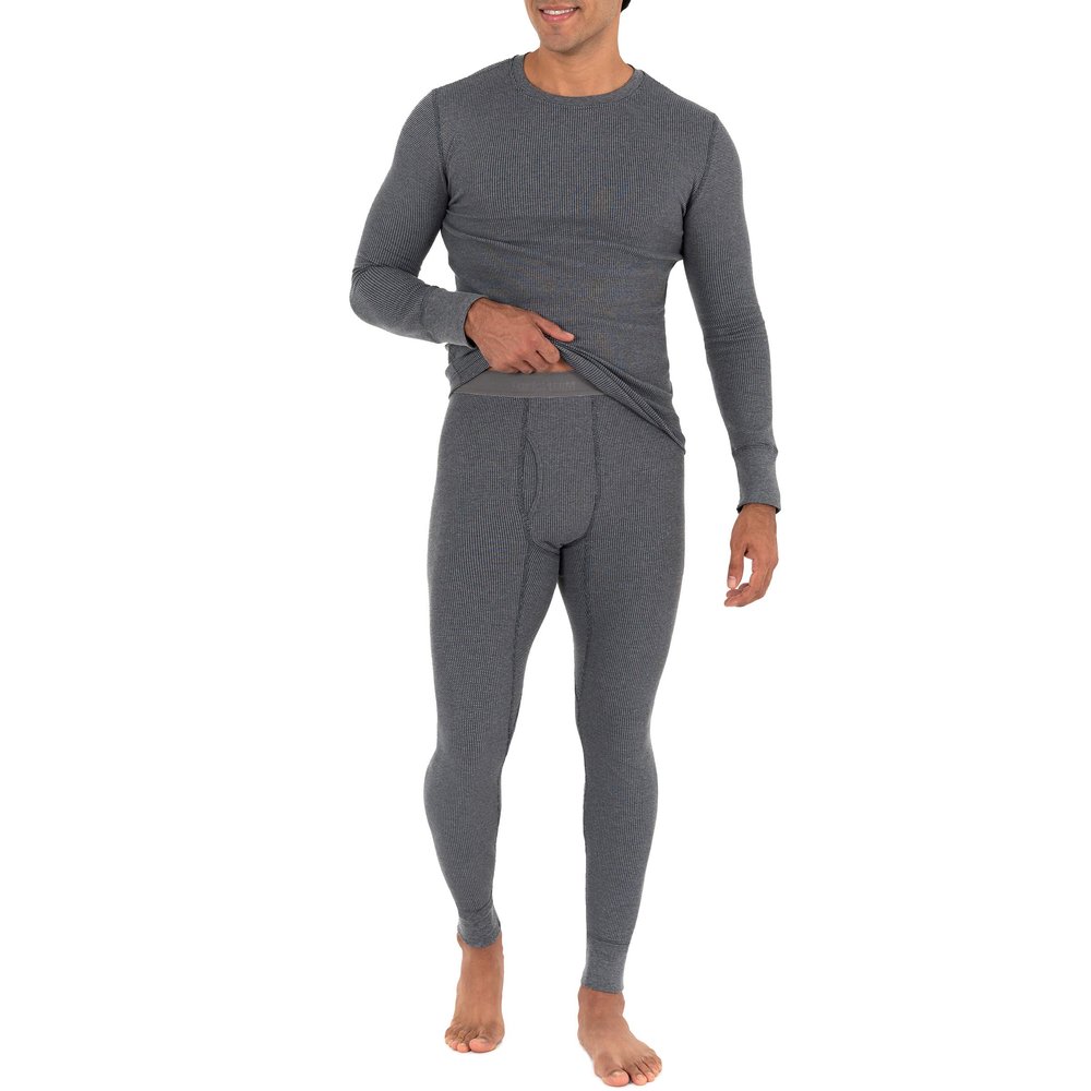 Fruit of The Loom Men's Recycled Waffle Thermal Underwear Set (Top and Bottom), Greystone Heather, X-Large