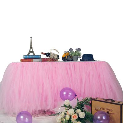 MYMM 9FT(108 * 31 in) Pink Tulle Tutu Table Skirt, Wedding Bridesmaid, Baby Party Skirt, Rectangle Or Round Decorative Table Decoration, Fashion Deluxe Romantic Birthday Party Shower